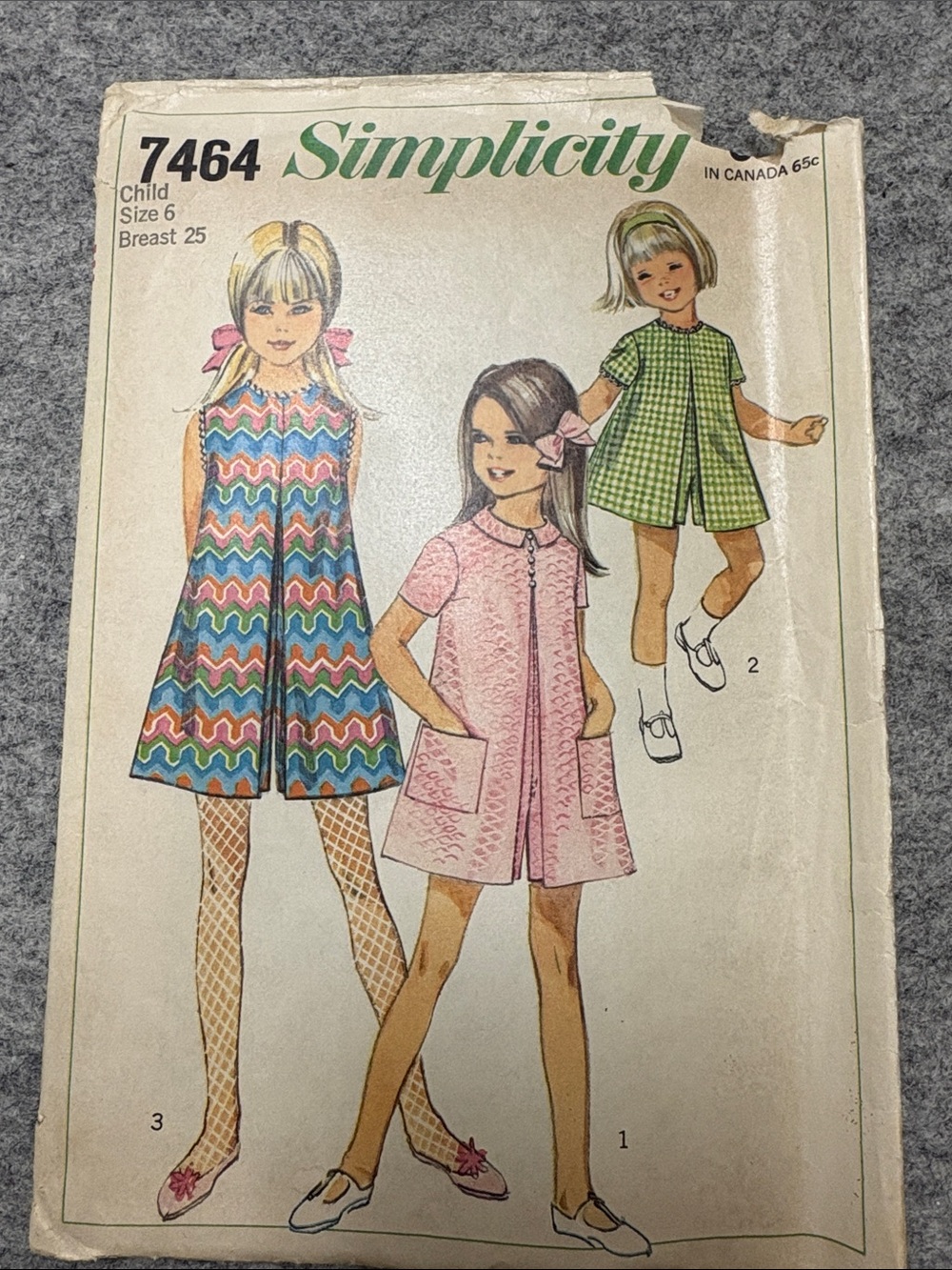 Simplicity Girls Dress Pattern in Pink, Green, Multicolor Chevron